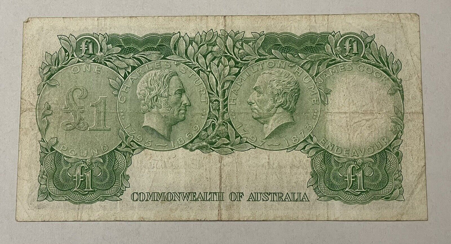 Australia 1953 Coombs/ Wilson £1 One Pound Paper Banknote Predecimal VF