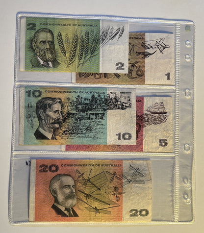 Commonwealth Of Australia Paper Banknotes $1, $2, $5, $10, $20, Circulated Set