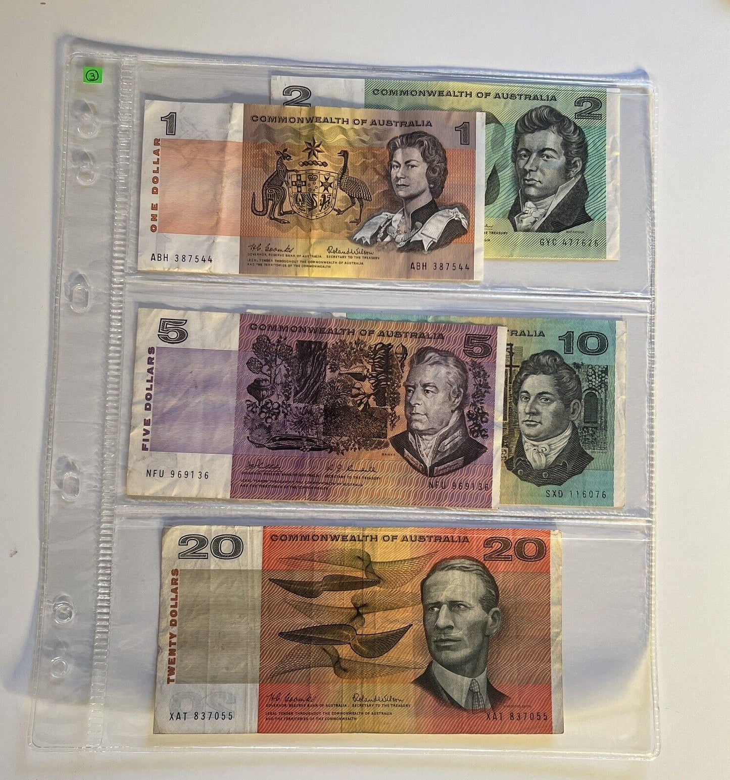 Commonwealth Of Australia Paper Banknotes $1, $2, $5, $10, $20, Circulated Set