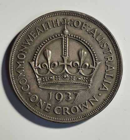 Australia 1937 Crown Sterling Silver Five Shillings 5/- Large Coin Scarce