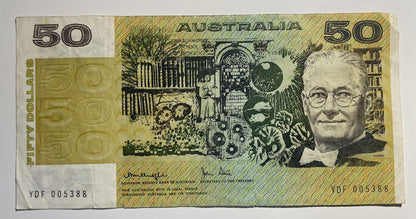 1979 Knight/ Stone $50 Fifty Dollars Australia YDF Prefix Paper Bank Note Circ