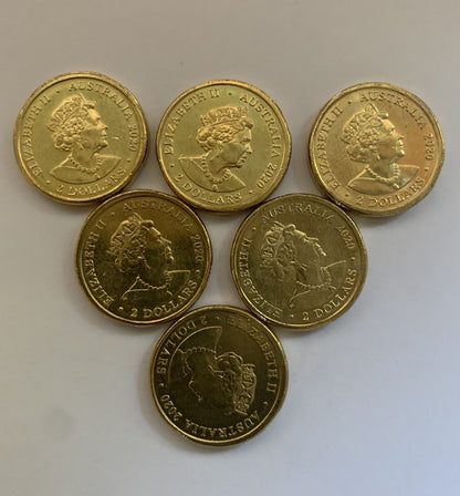 2020 Tokyo Olympic + Paralympics Coloured $2 Dollar 6 Coins Set - Circulated