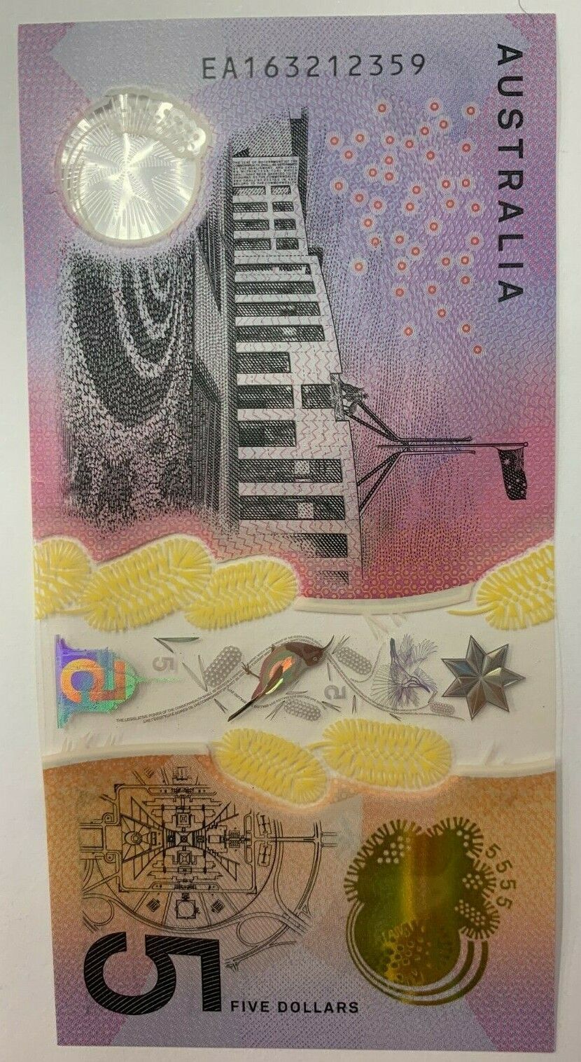 5 dollar note Australia 2016 EA "32123" Radar Serial