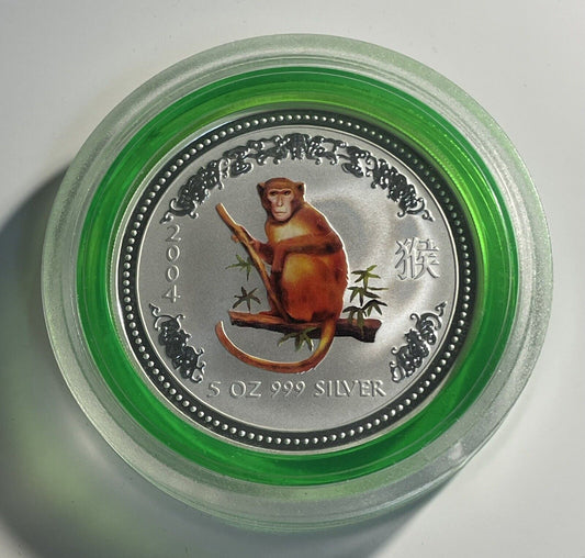 Australia 2004 Year Of Monkey Lunar Series I Coloured 5oz Fine Silver 999 Perth