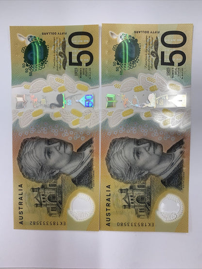 50 dollar note australia 2018 RADAR “8533358” Pair