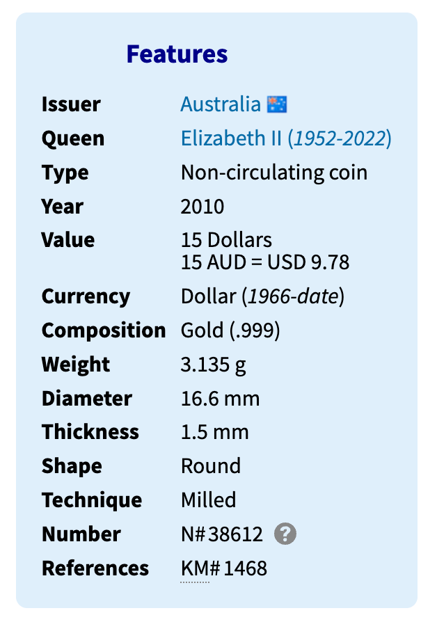 2010 Australia $15 1/10 oz Proof Gold Koala