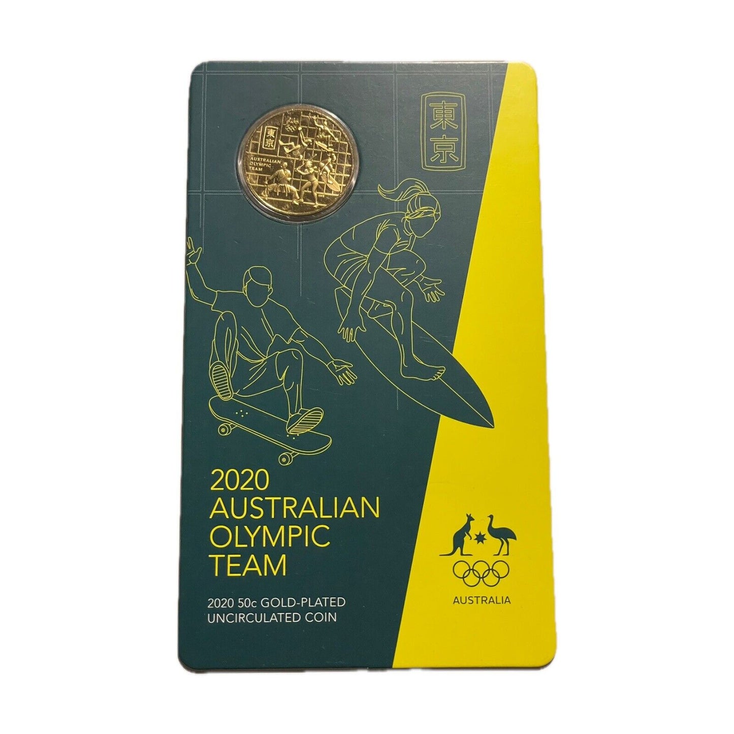 2020 Australia Olympic Team Round 50c Fifty Cents Gold Plated UNC RAM Card