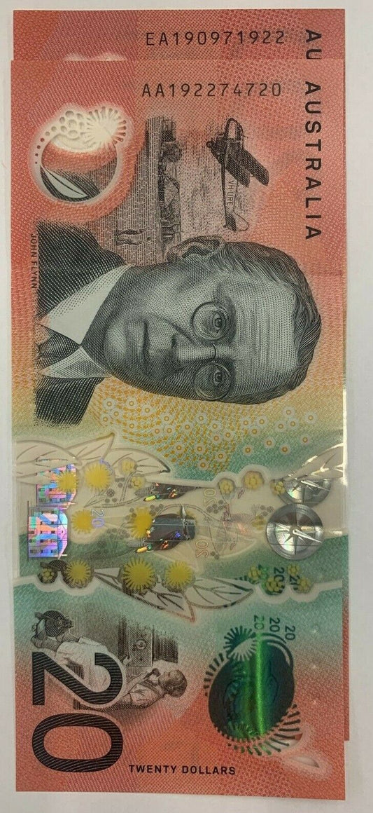 20 dollar Australian 2019 LOWE/GAETJENS AA19/EA19 First and Last PREFIX SET