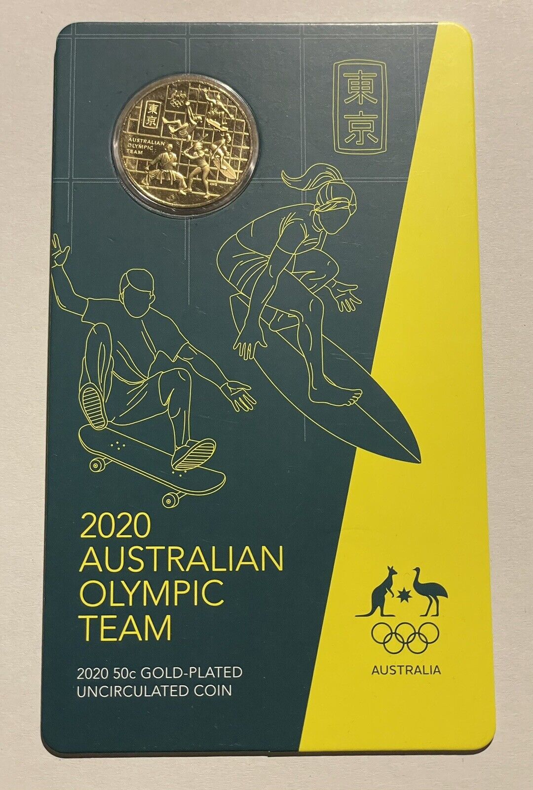 2020 Australia Olympic Team Round 50c Fifty Cents Gold Plated UNC RAM Card