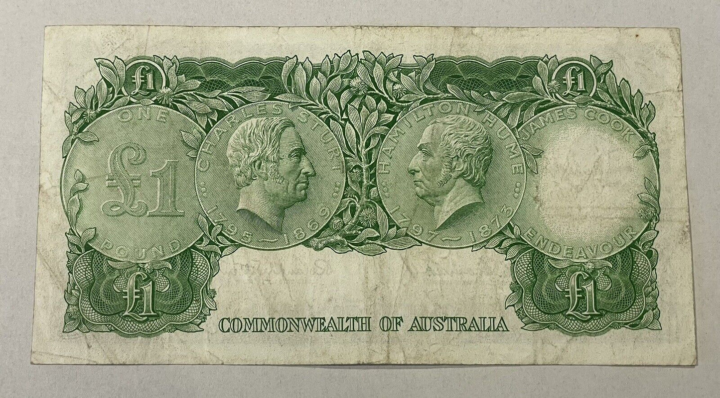 Australia 1953 Coombs/ Wilson £1 One Pound Paper Banknote Predecimal VF