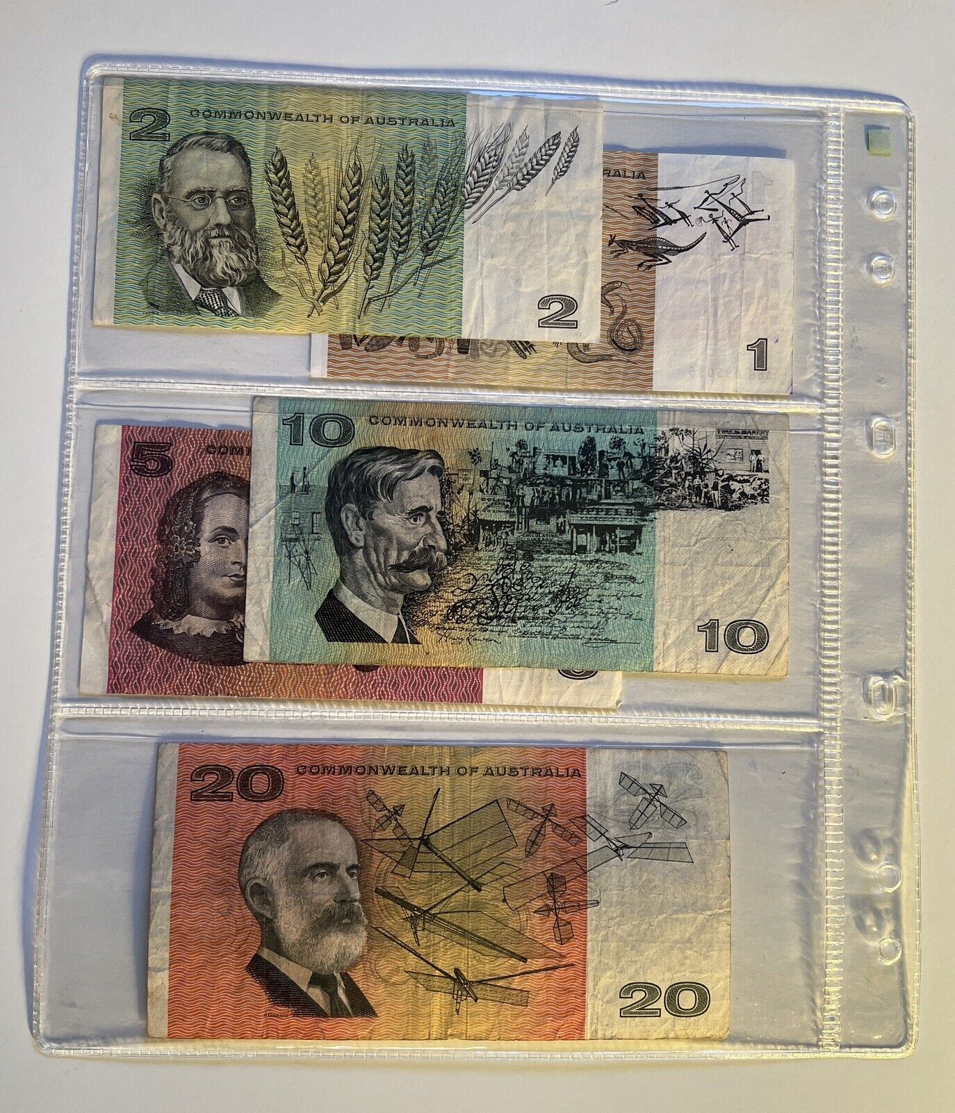 Commonwealth Of Australia Paper Banknotes $1, $2, $5, $10, $20, Circulated Set