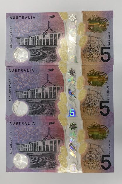 2016 5 Dollar Note Australia A Serial AA-AK FULL SET “160”