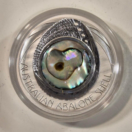 2014 $1 Australia Abalone Shell 1oz Fine Silver Proof Coin + inset abalone shell