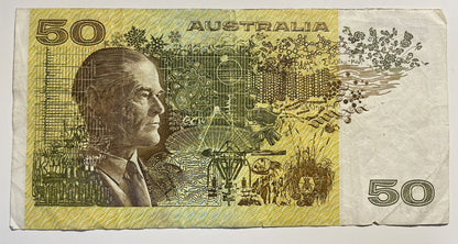 1979 Knight/ Stone $50 Fifty Dollars Australia YEV Prefix Paper Bank Note Circ