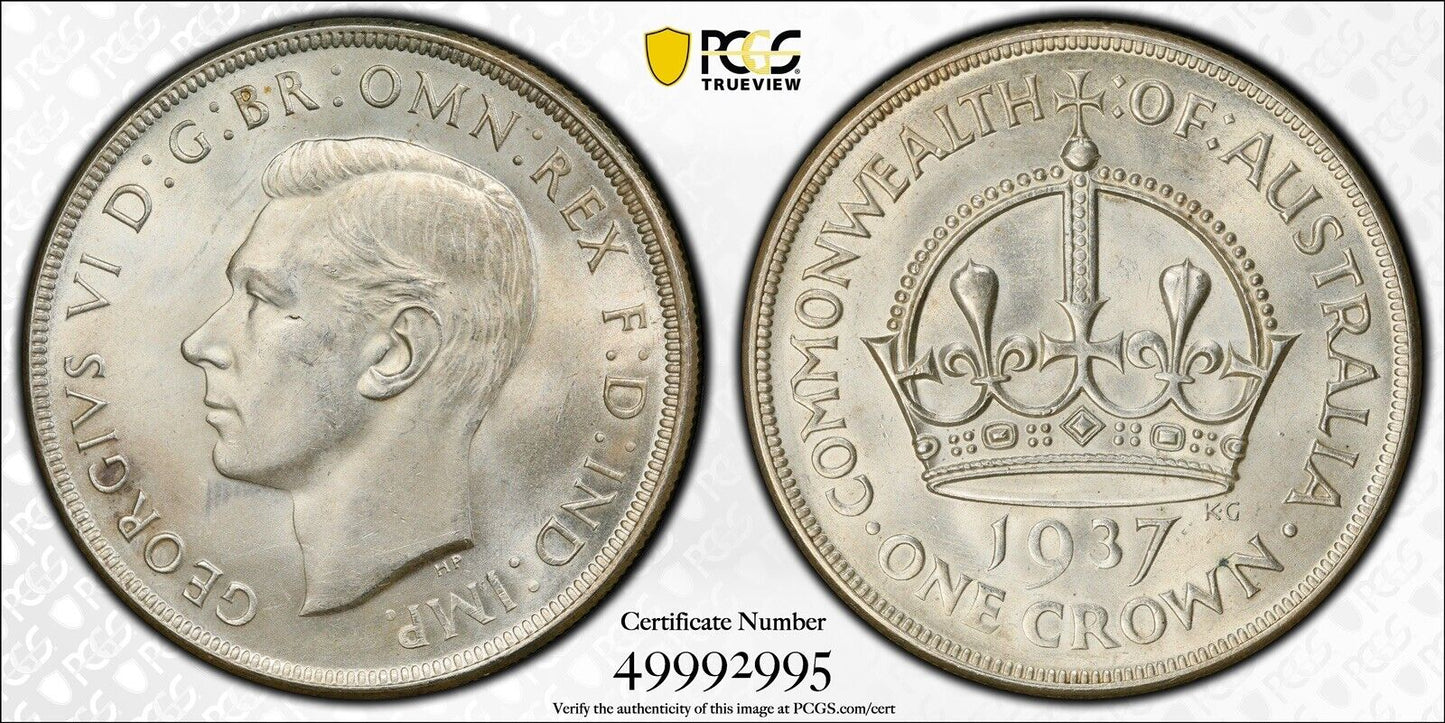 Australia 1937 Crown PCGS Graded MS63 CHU Five Shillings 5/- Large Coin KgVI