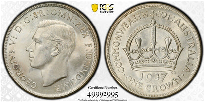 Australia 1937 Crown PCGS Graded MS63 CHU Five Shillings 5/- Large Coin KgVI