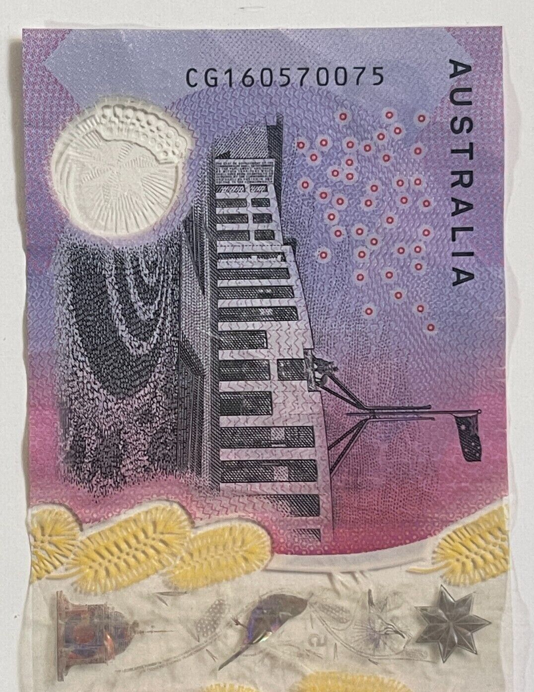 5 dollar note Australia 2016 "570075" RADAR serial