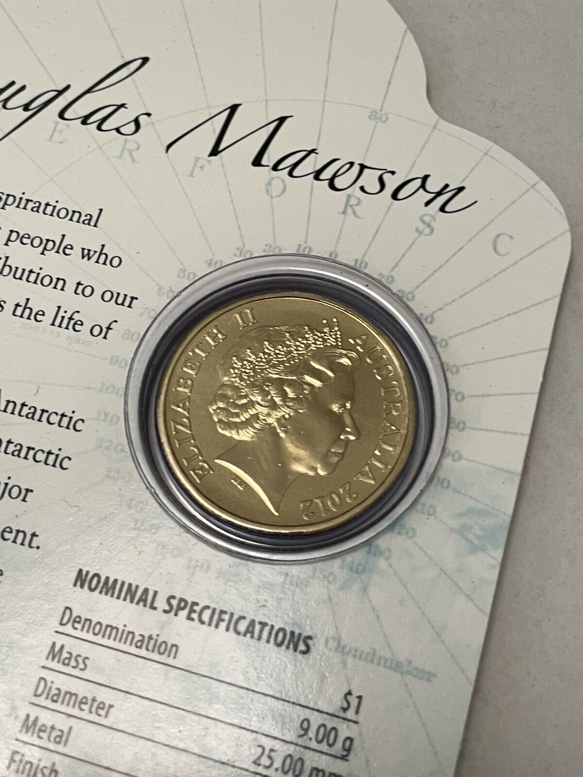 2012 Inspirational Australians - Sir Douglas Mawson. RAM $1 Coin RAM Card