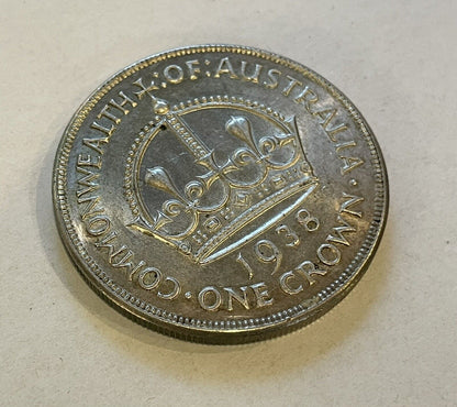 Genuine 1938 Australian Crown 5/- Five Shillings EF Details Large Coin