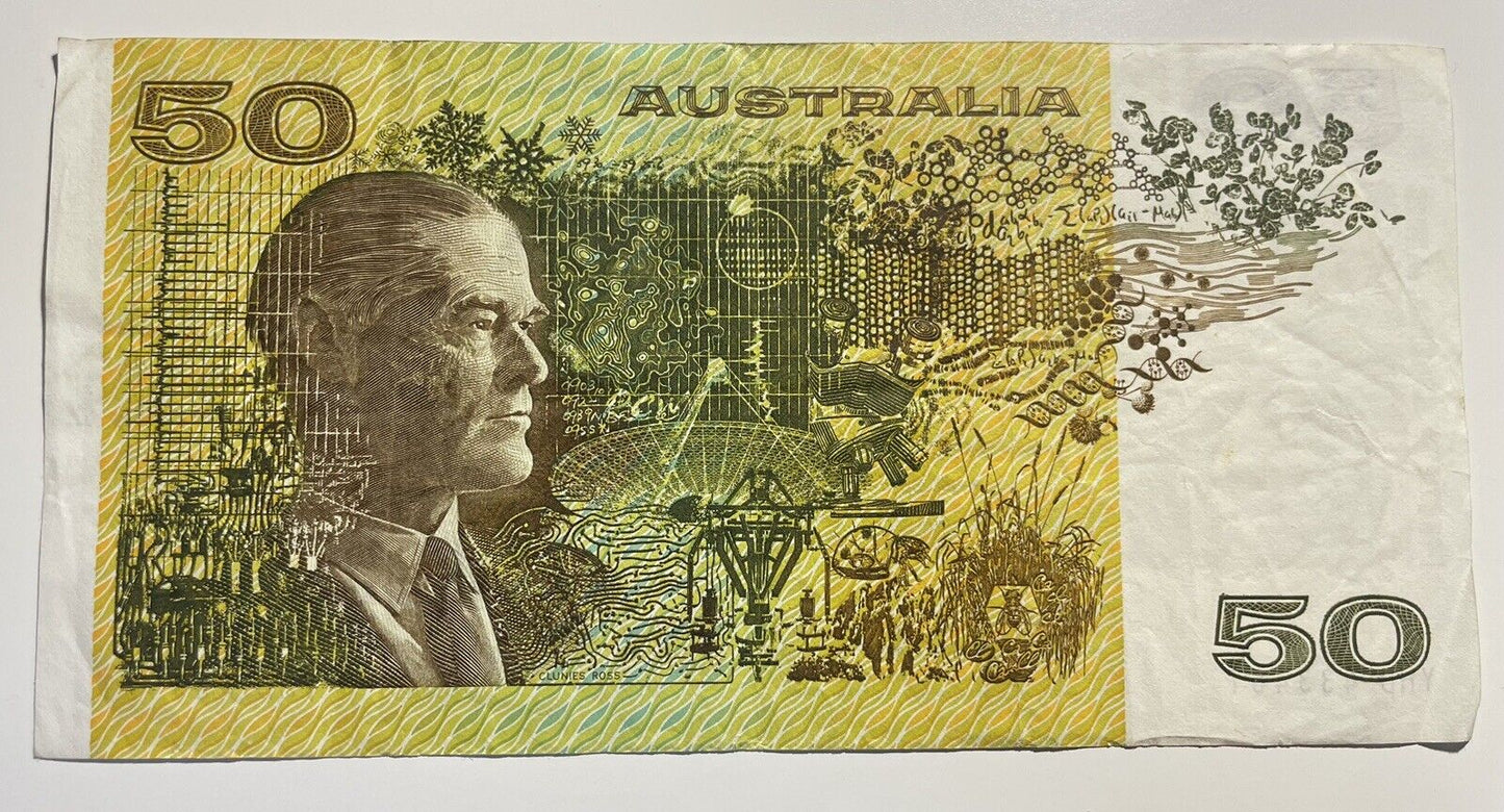 1979 Knight/ Stone $50 Fifty Dollars Australia YHD Prefix Paper Bank Note Circ