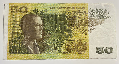 1979 Knight/ Stone $50 Fifty Dollars Australia YHD Prefix Paper Bank Note Circ