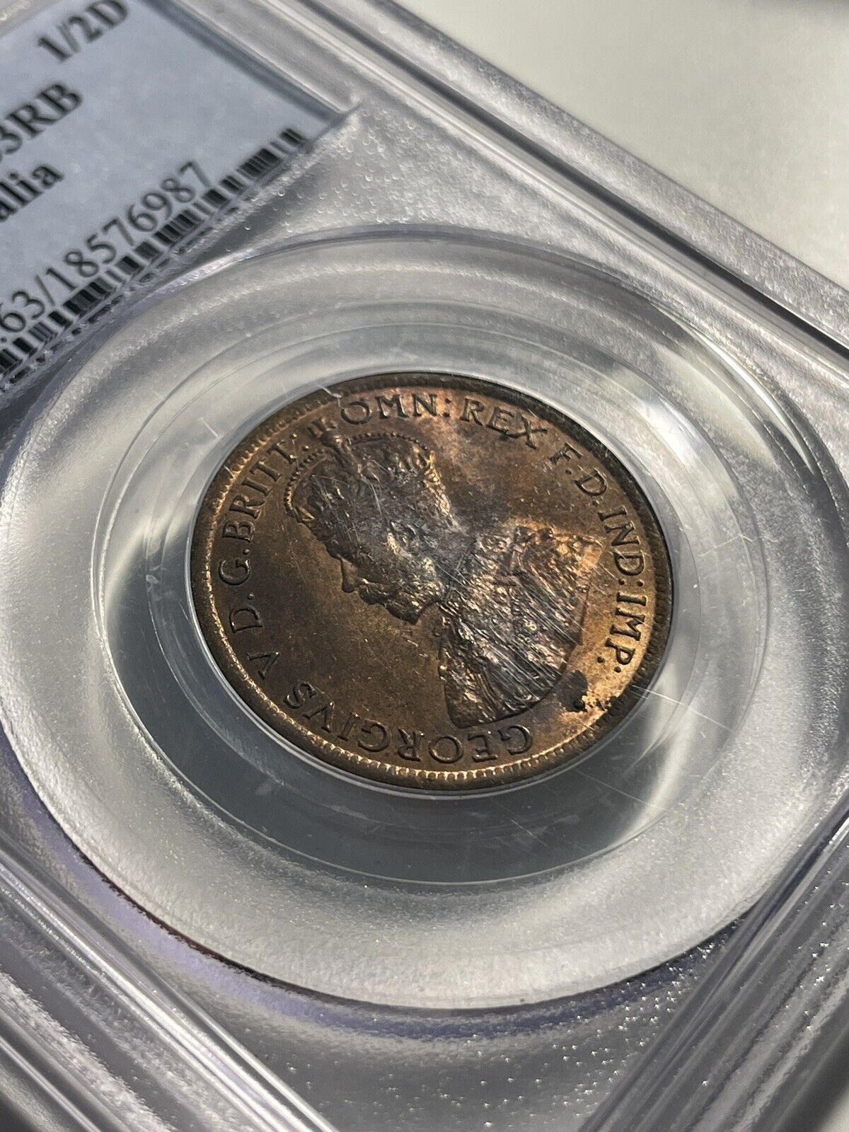 1919 Australia Half Penny 1/2d PCGS Graded MS63 RB Choice UNC KGV