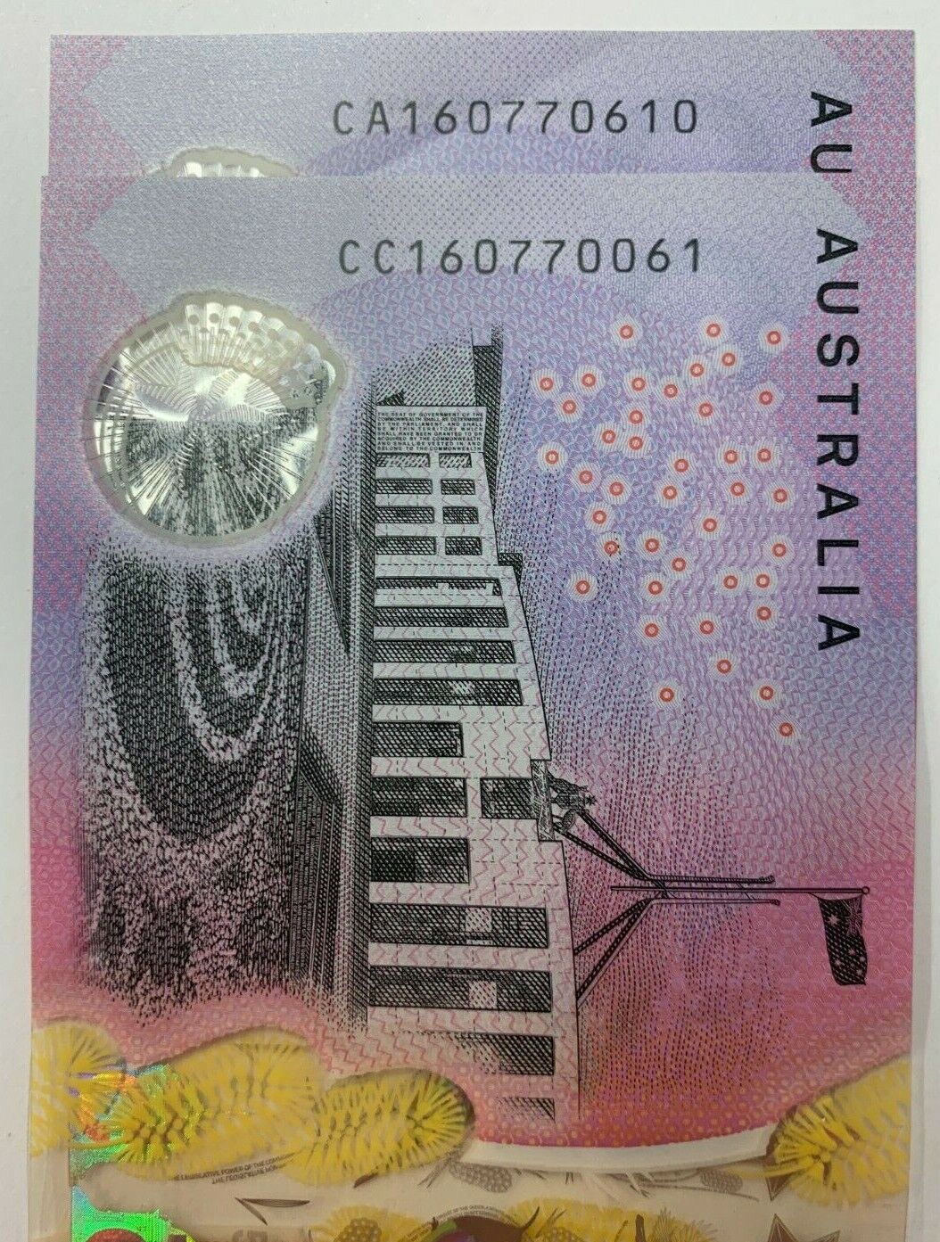 5 dollar note Australia 2016 RADAR "16077061" and "160770061"