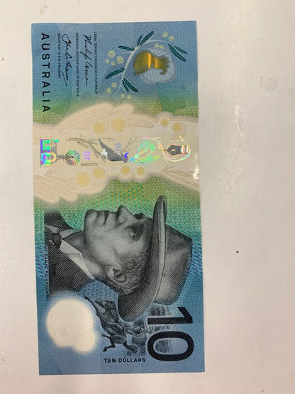 10 dollar note Australian 2017 "733337" RADAR Serial