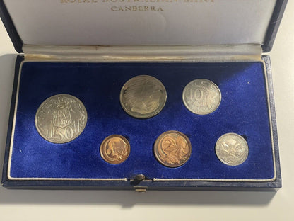 1966 Australian Proof Set Scarce Round 50c Fifty Cents Commonwealth Blue Case