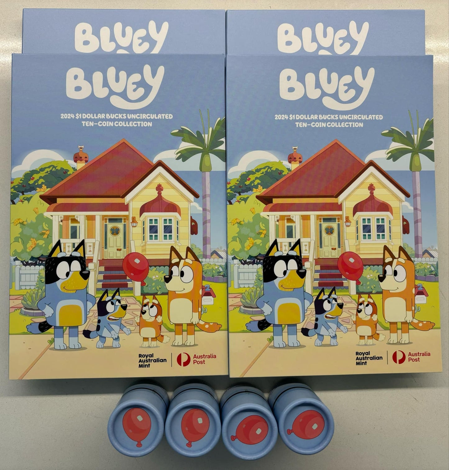 4x Bluey Unopened $1 Dollar Tubes + Folders