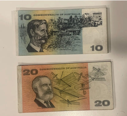 Commonwealth Of Australian $10 Ten & $20 Twenty Dollar Paper ONE OF EACH Circ 💸