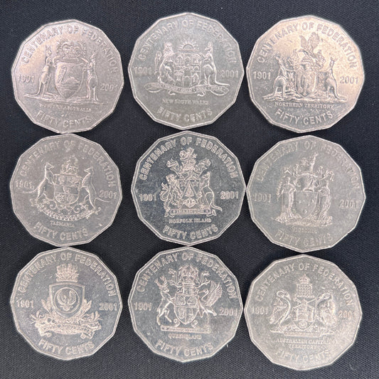 MXN Weekly Special - 2001 Centenary of Federation 50c Coin Set (9-Coin Set)