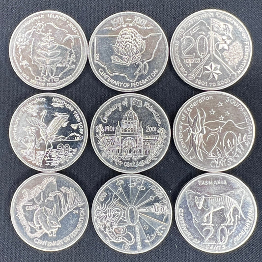 MXN Weekly Special 2001 Centenary of Federation 20c Coin Set (9-Coin Set)