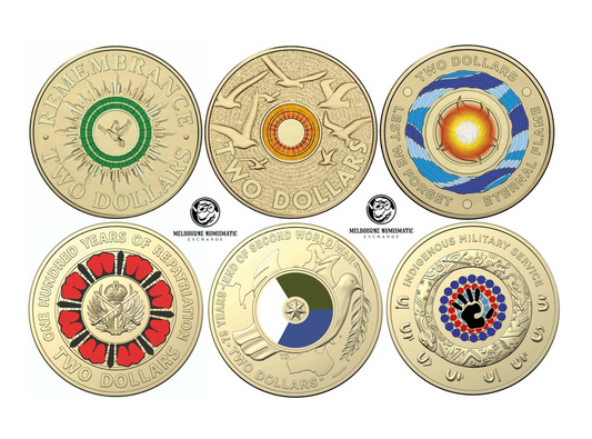 🇦🇺 WEEKLY SPECIAL 🇦🇺 $2 Dollar Australian - 6 Coin UNC - Collection Remembrance & Military Service