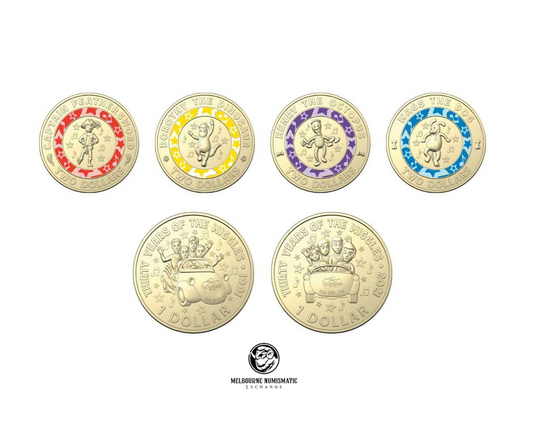 2021 AUSTRALIAN $2 $1 COIN SET OF 6 WIGGLES 30TH ANNIVERSARY UNC