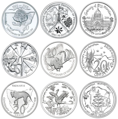 MXN Weekly Special 2001 Centenary of Federation 20c Coin Set (9-Coin Set)