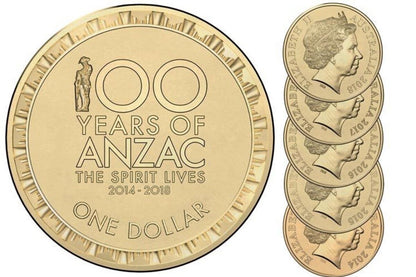 🇦🇺 WEEKLY SPECIAL – ANZAC Centenary $1 UNC Set (2014–2018)UNCIRCULATED 🇦🇺