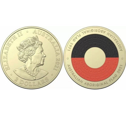 NEW 2021 $2 Aboriginal Flag UNC Australia Coloured Coin from MINT BAGS