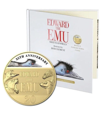 Australia  2023 Edward the Emu 20c Coloured Coin Gold Plated Book  On Hand  UNC