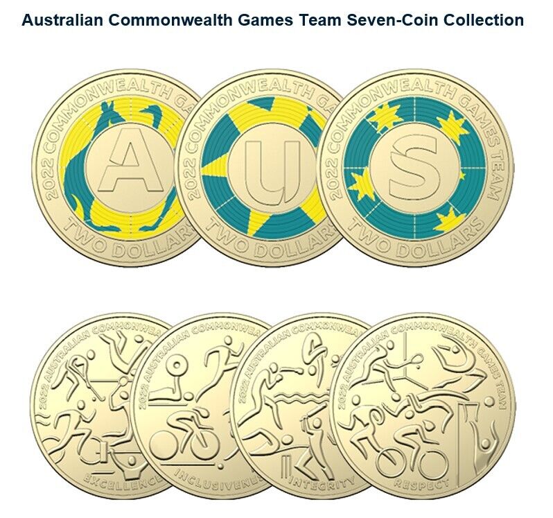 Australia 2022 Commonwealth Games Team 7 Coloured Coin with Collection Folder