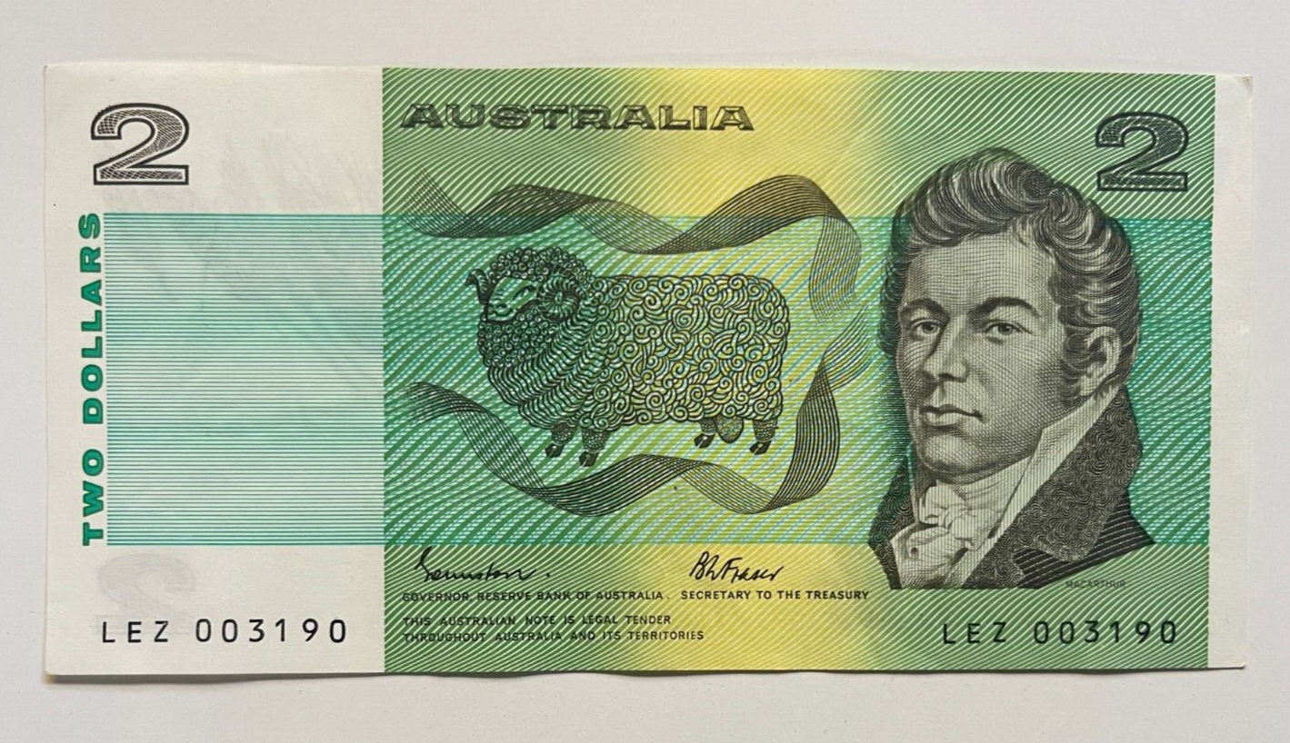 Australia $1 One & $2 Two Dollar  NOTES - - ONE OF EACH NOTE Circulated