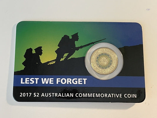 Australia 2017 $2 Let’s We Forget Mosaic Downies Card UNC Coloured Coin