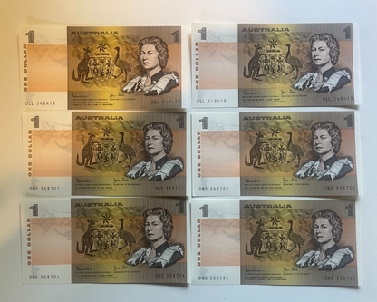 Australia $1 One dollar NOTES -  CONSECUTIVE SERIAL NOTES UNC Bank bundle