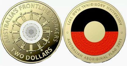 2022 $2 Coloured coin set of two Frontline Workers & Aboriginal Flag UNC