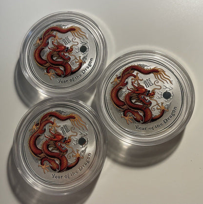 2012 Lunar Series II Orange Coloured Dragon 1oz Fine Silver 999 Perth Mint