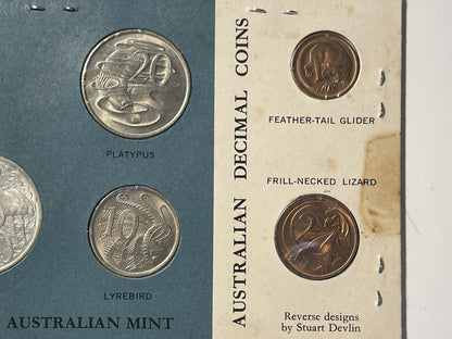 1966 Royal Australian Mint First Decimal Mint Set Round 50c Fifty Cent Card UNC