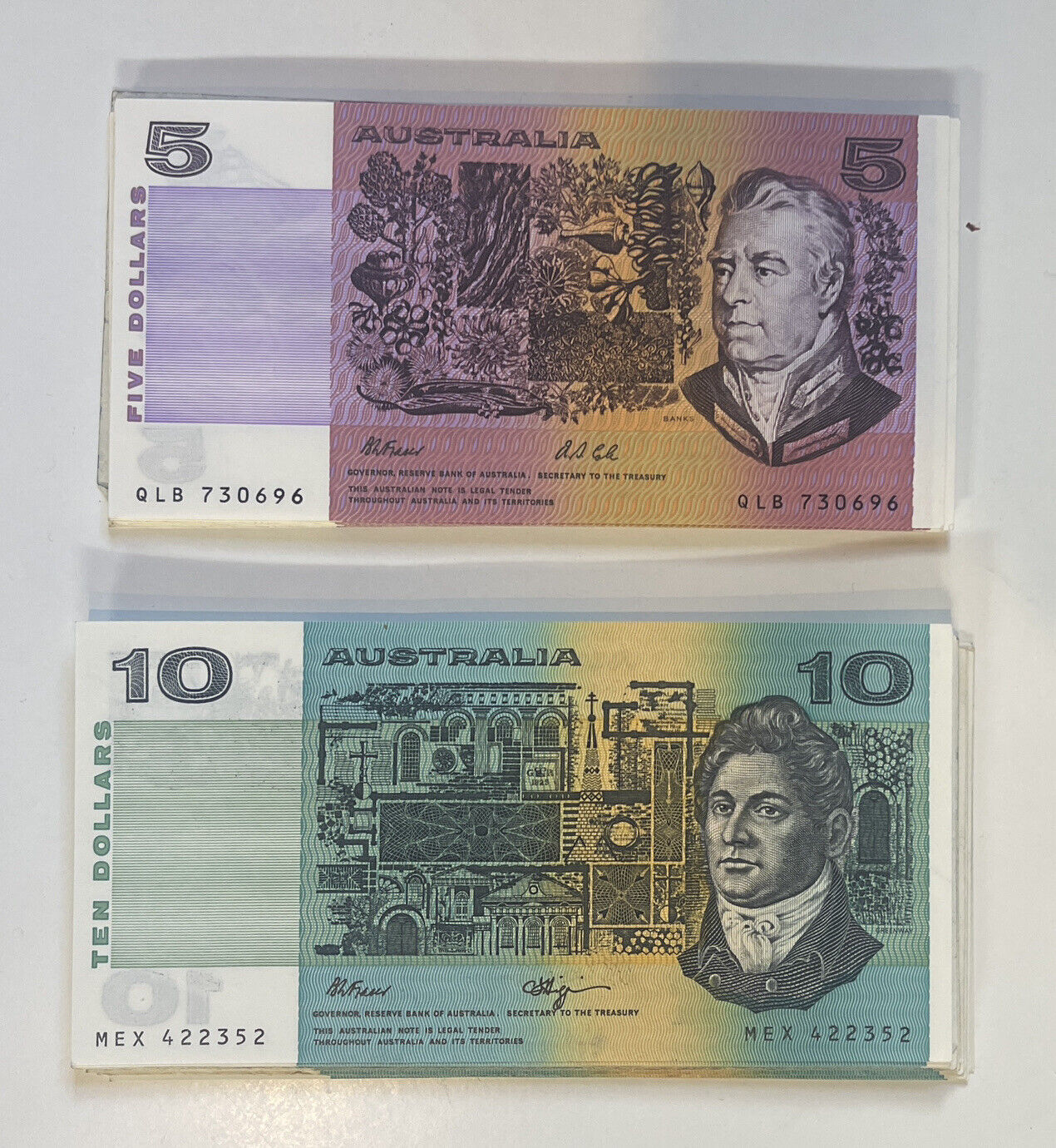 Australia $5 Five & $10 Ten Dollar  NOTES - - ONE OF EACH NOTE Circulated