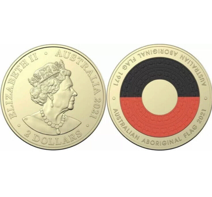 2021 $2 Aboriginal Flag UNC Two Dollar Coloured Coin + 2021 Indigenous Military