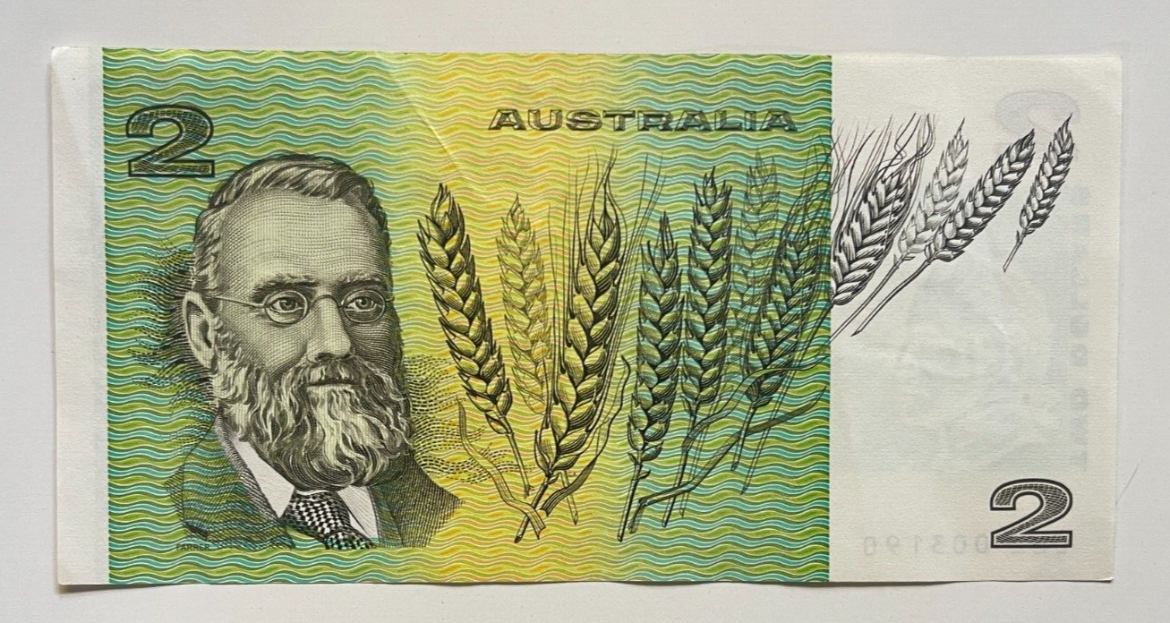 Australia $1 One & $2 Two Dollar  NOTES - - ONE OF EACH NOTE Circulated