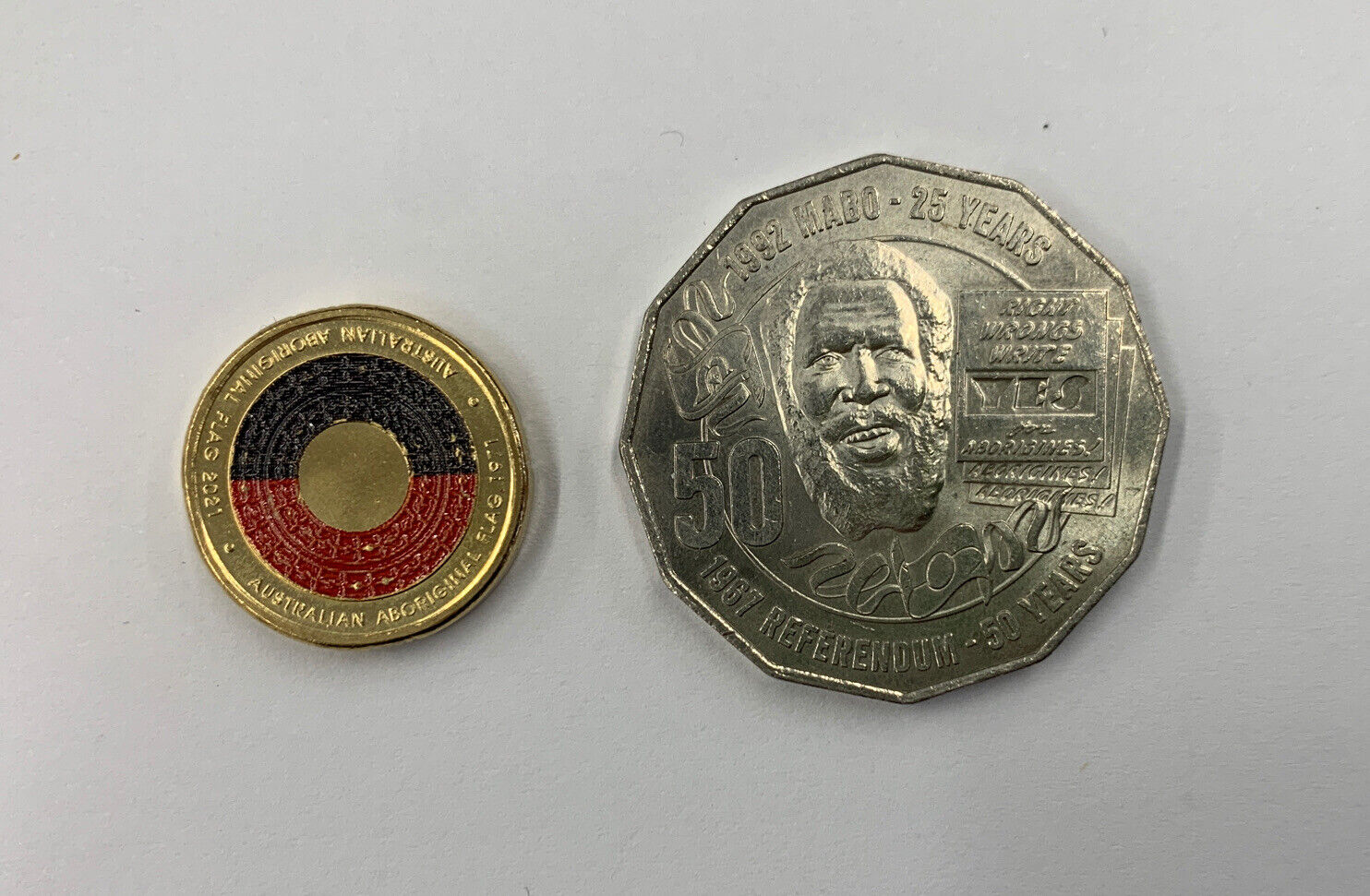 2021 $2 Aboriginal Flag UNC Two Dollar Coloured Coin + 2017 MABO 50 Ce ...